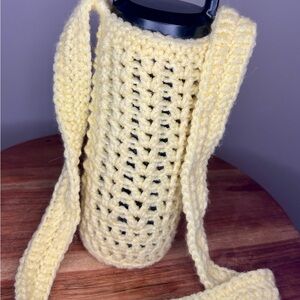 Handmade Yellow Crochet Water Bottle Holder